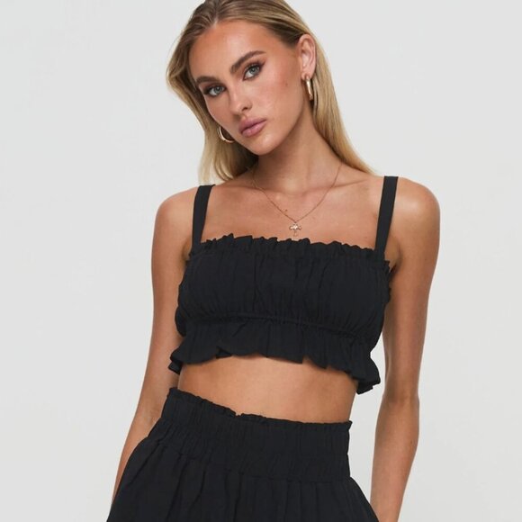 Princess Polly Batson Black Ruched Crop Tank Top 4 - Picture 2 of 10